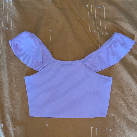 Zara Lilac off the shoulder crop top Size Large - Picture 2 of 7